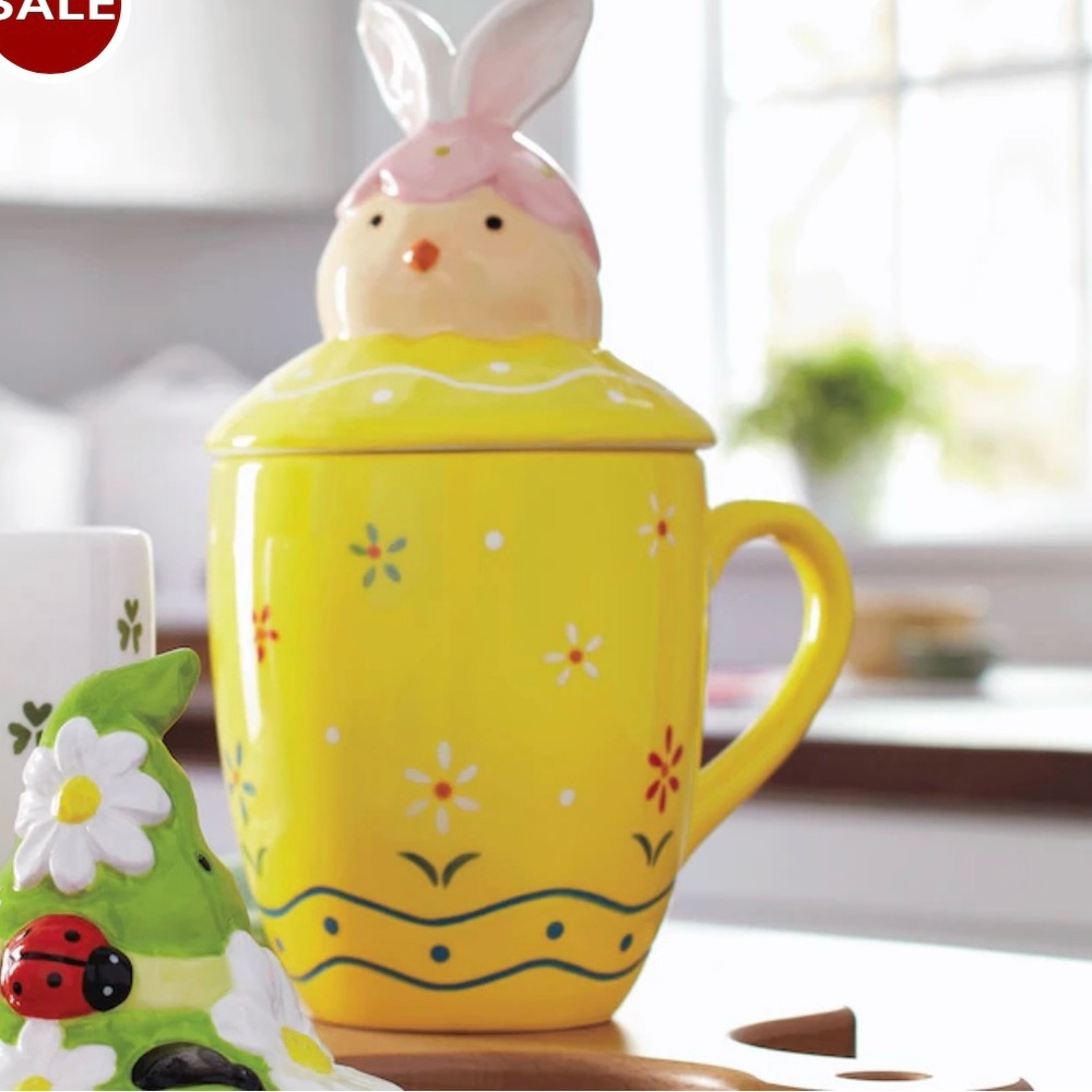 Easter Themed Ceramic Mug Set with Bunny and Egg Designs